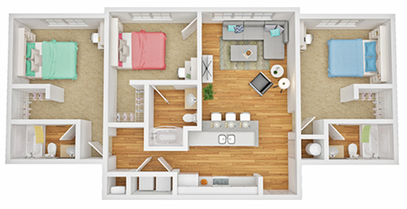 3BR/3BA Floor plan